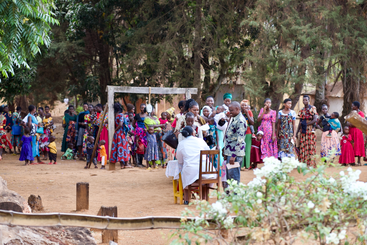 Community health clinic in Tanzania where mothers and children await care